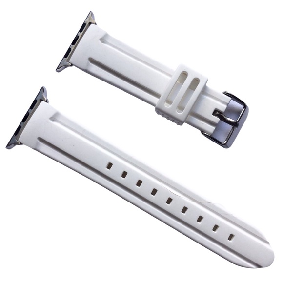 NEW WHITE Silicone Band Buckle Apple Watch Band 42/44/45mm M - Picture 1 of 7